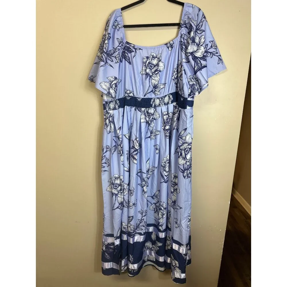 bloom chic nwt size 18/20 over sized blue floral sweet heart neckline fluttered - Picture 8 of 11